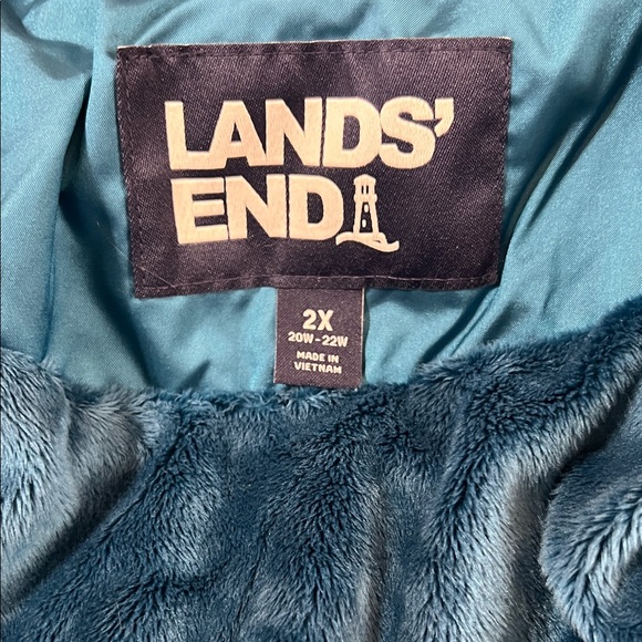 Women's Blue Quilted Jacket with Faux Fur Hood - Picture 4 of 6